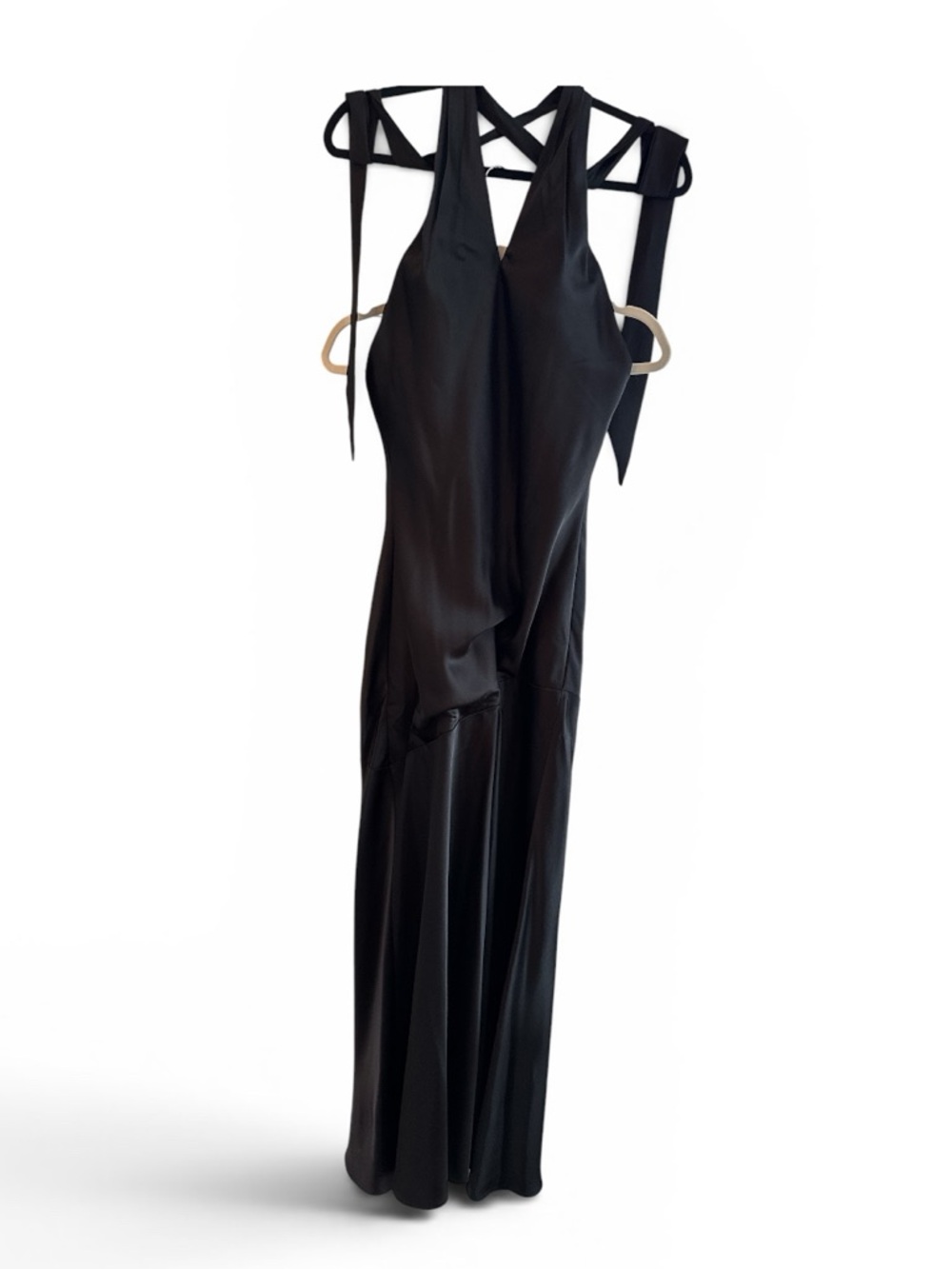 Black Strappy Back Satin Maxi Dress